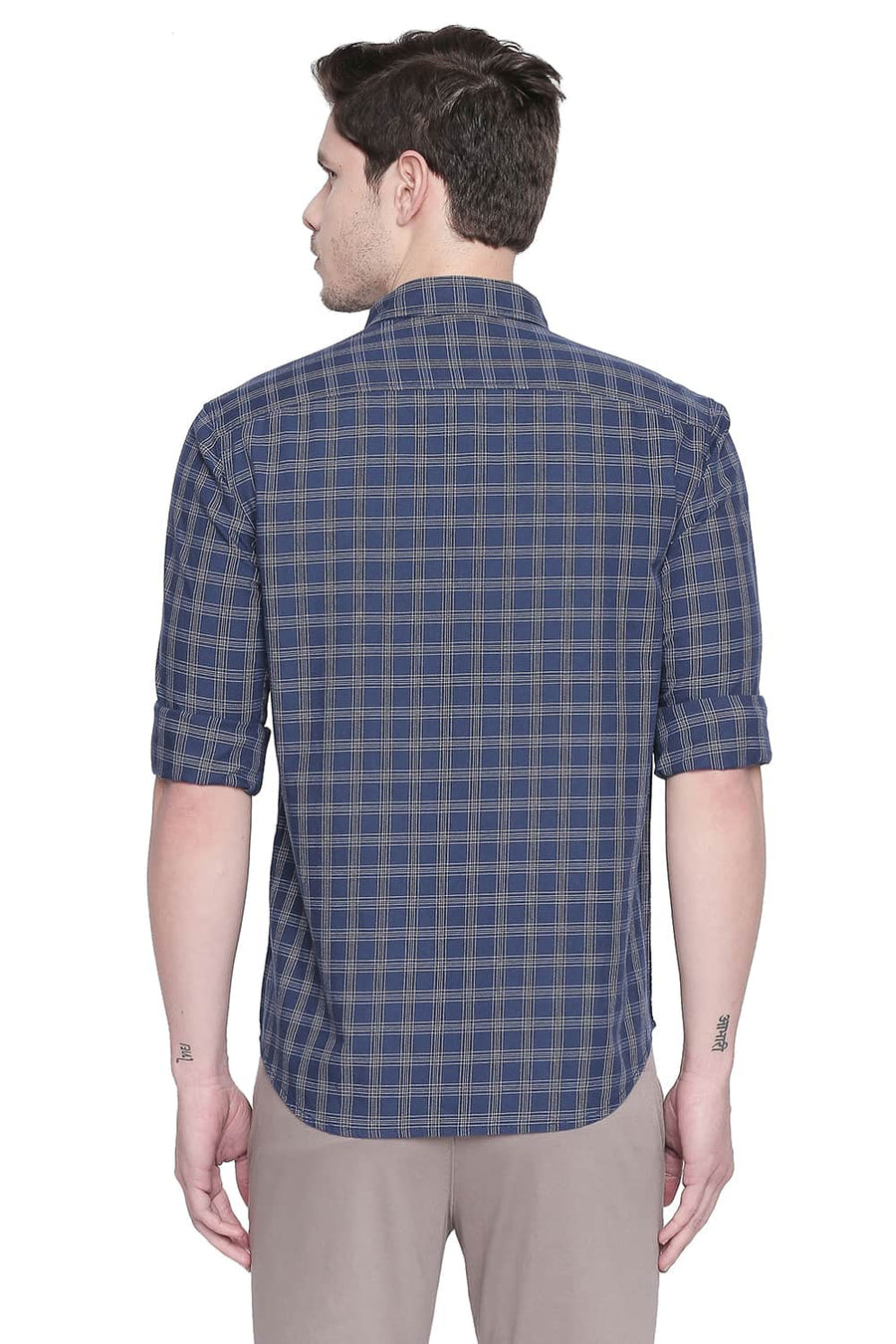 BASICS SLIM FIT POSEIDON NAVY TWILL CHECKS SHIRT