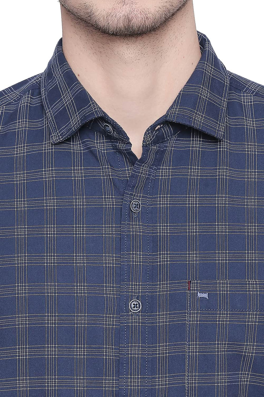 BASICS SLIM FIT POSEIDON NAVY TWILL CHECKS SHIRT