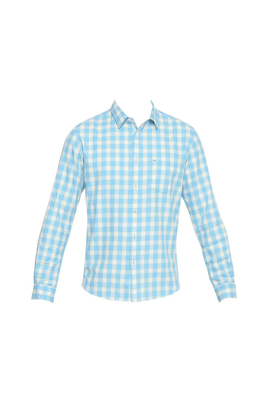 BASICS SLIM FIT BLUE GROTTO TWILL CHECKS SHIRT