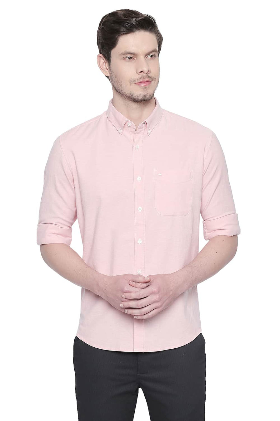BASICS SLIM FIT CLOUD PINK OXFORD STRETCH SHIRT