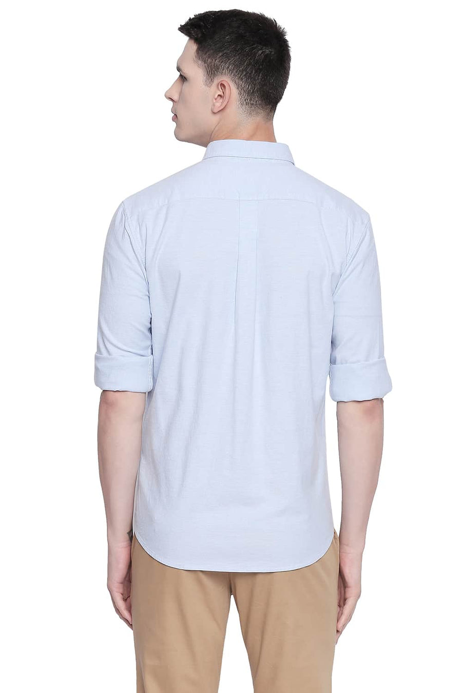 BASICS SLIM FIT CASHMERE BLUE OXFORD STRETCH SHIRT