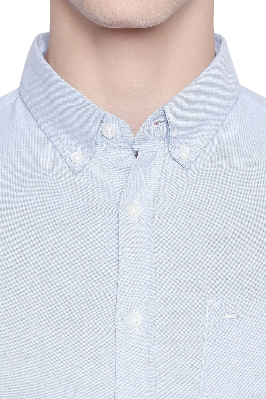 BASICS SLIM FIT CASHMERE BLUE OXFORD STRETCH SHIRT