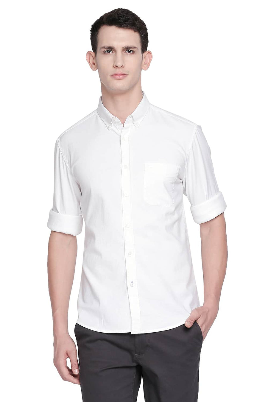 BASICS SLIM FIT SNOW WHITE OXFORD SHIRT