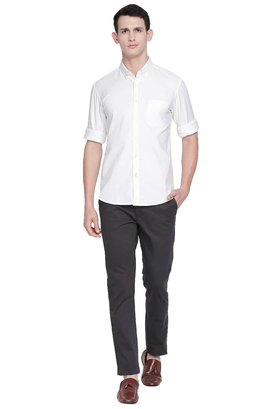 BASICS SLIM FIT SNOW WHITE OXFORD SHIRT