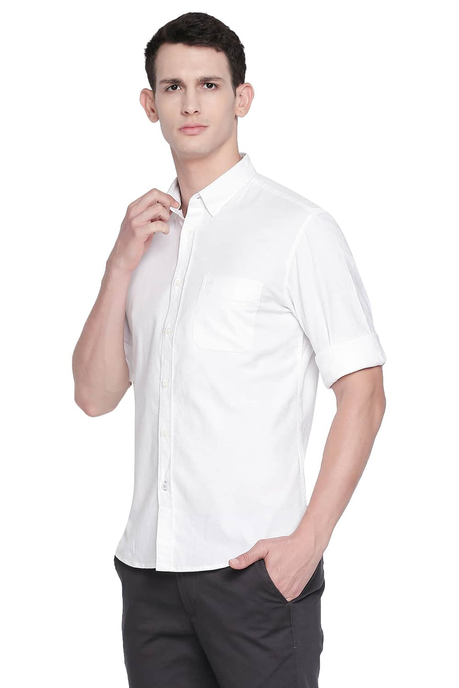 BASICS SLIM FIT SNOW WHITE OXFORD SHIRT