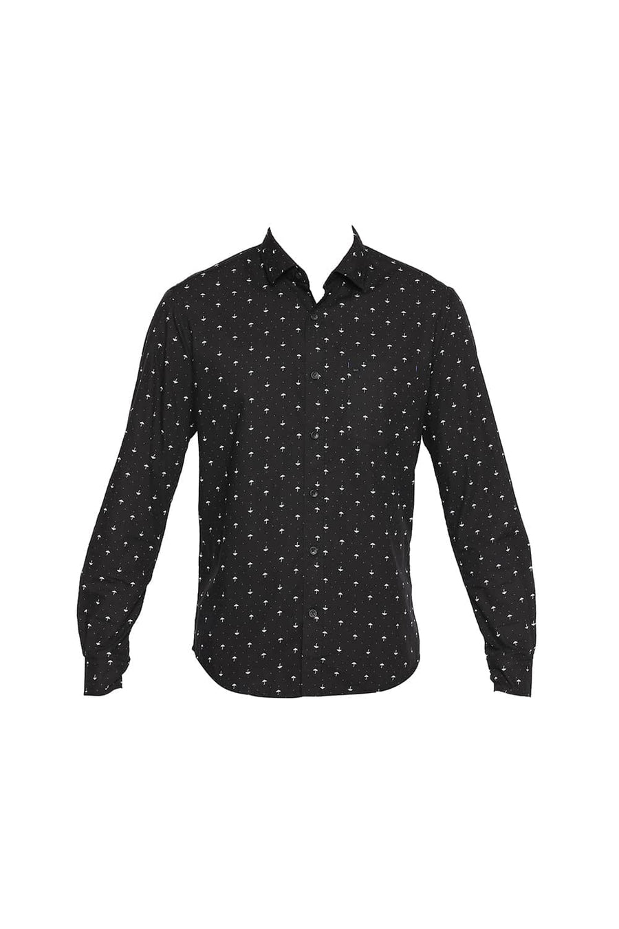 BASICS SLIM FIT RAVEN BLACK POPLIN PRINTED SHIRT