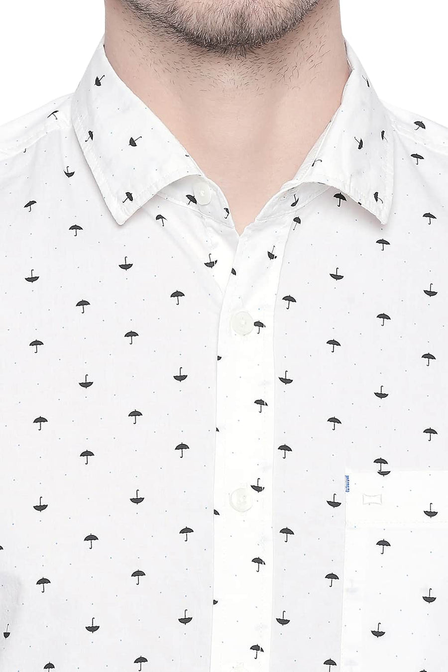 BASICS SLIM FIT EGRET WHITE POPLIN PRINTED SHIRT