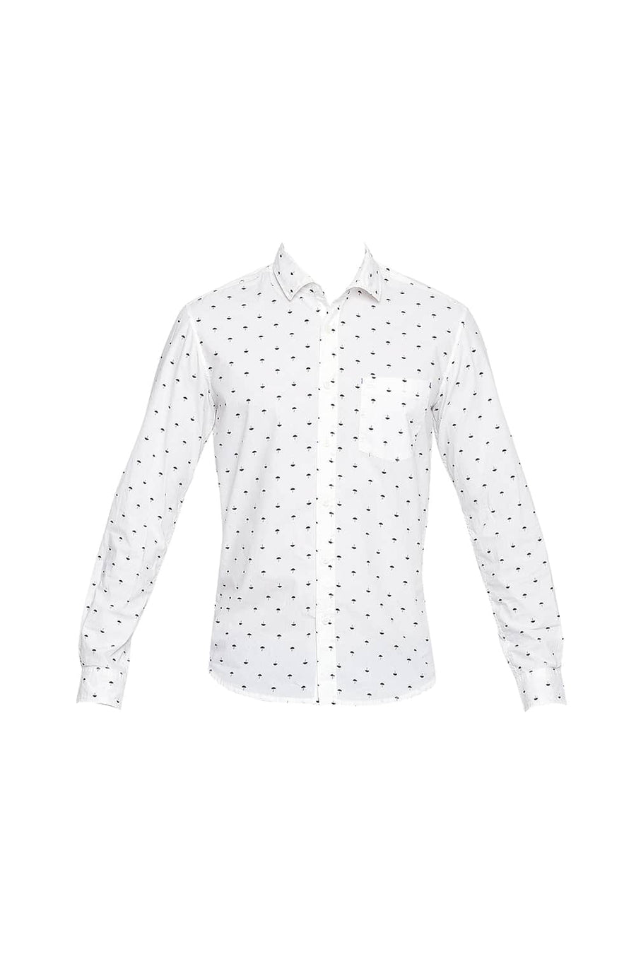BASICS SLIM FIT EGRET WHITE POPLIN PRINTED SHIRT