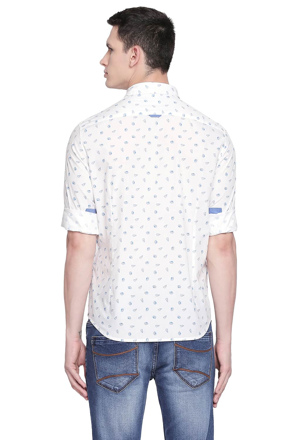 BASICS SLIM FIT BRIGHT WHITE POPLIN PRINTED SHIRT