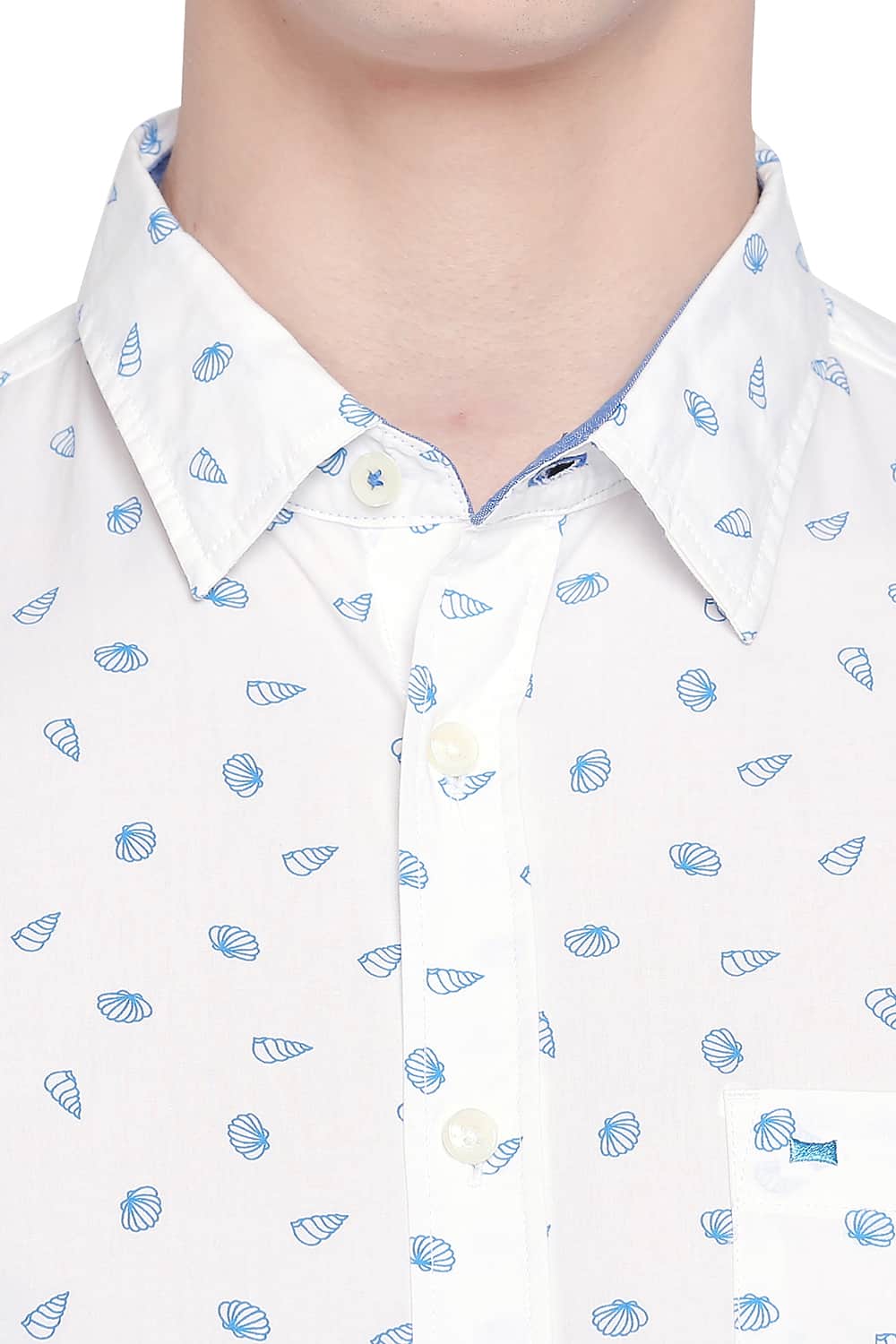 BASICS SLIM FIT BRIGHT WHITE POPLIN PRINTED SHIRT