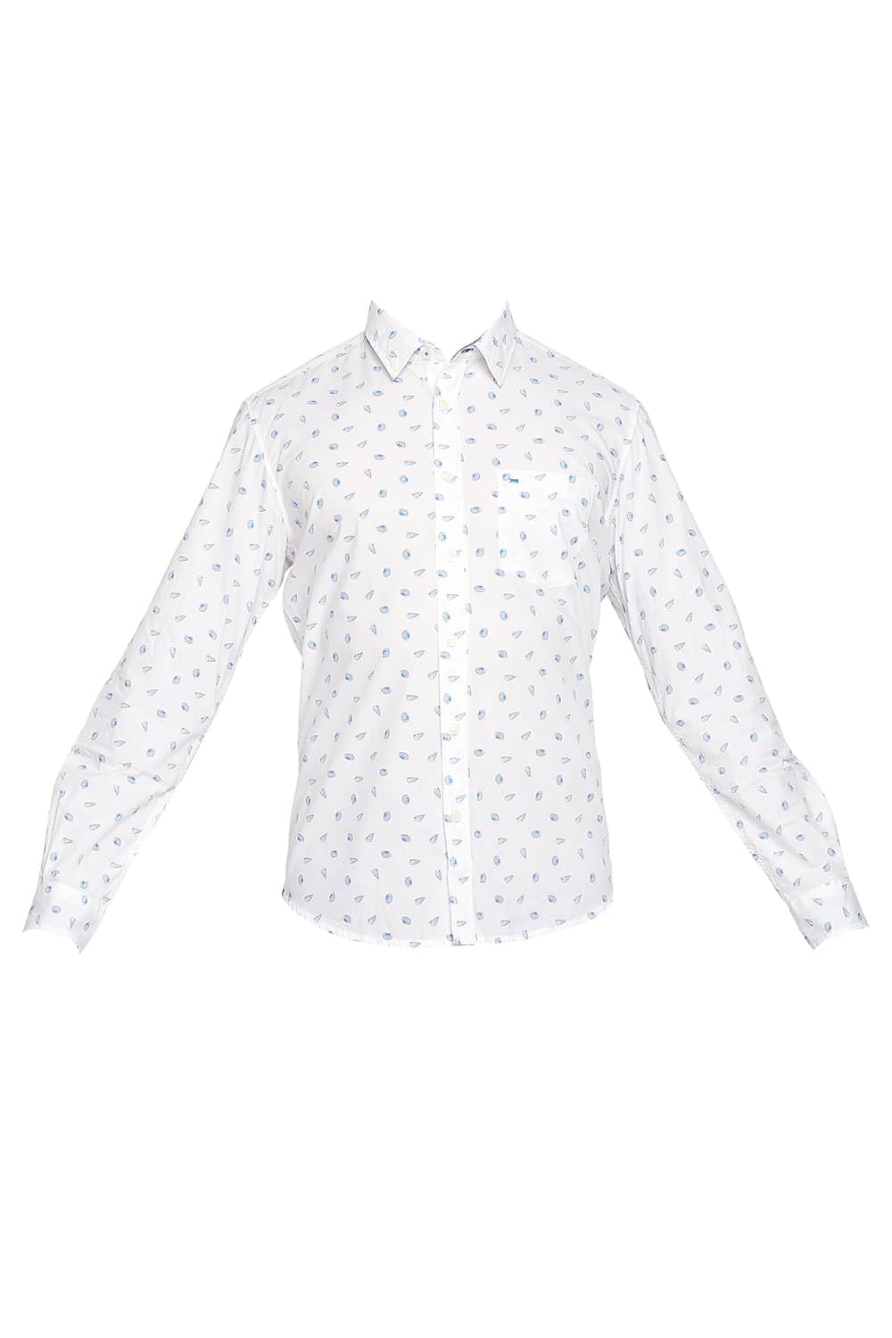 BASICS SLIM FIT BRIGHT WHITE POPLIN PRINTED SHIRT