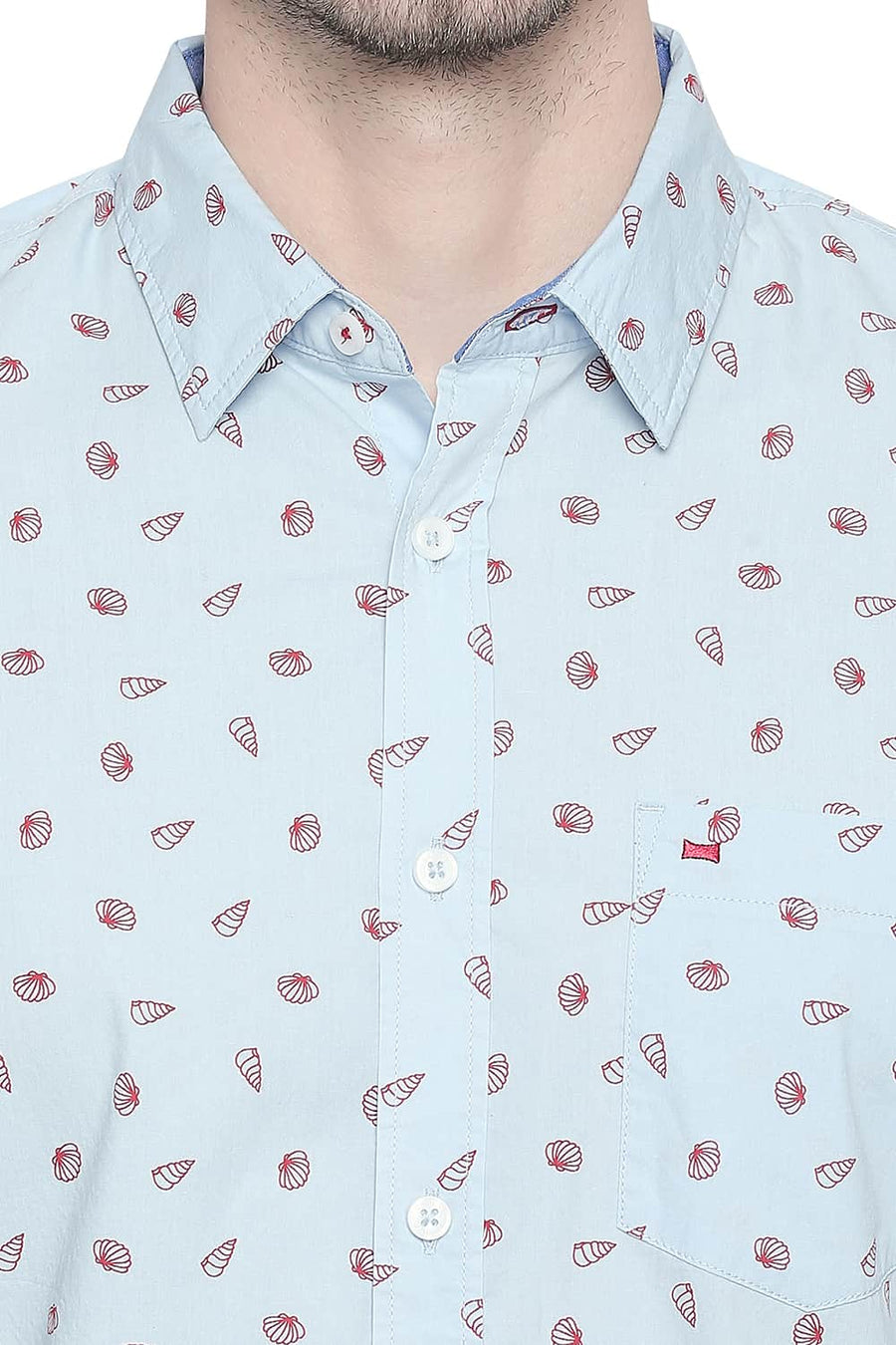 BASICS SLIM FIT ANGEL FALLS BLUE POPLIN PRINTED SHIRT