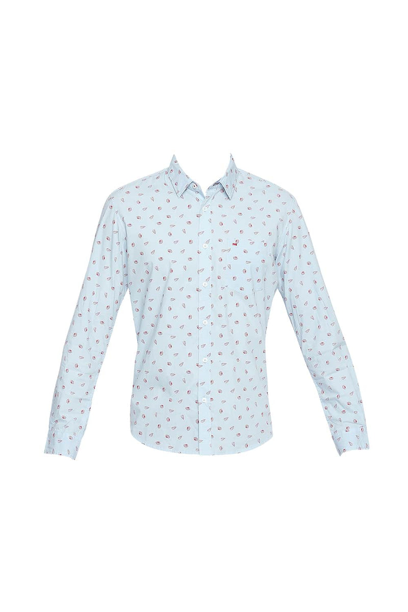 BASICS SLIM FIT POPLIN PRINTED SHIRT