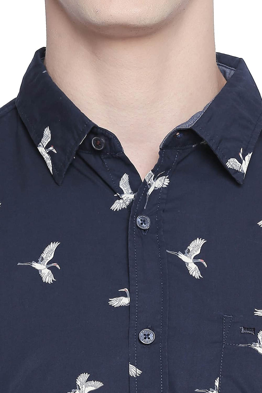 BASICS SLIM FIT MOOD NAVY  PRINTED SHIRT