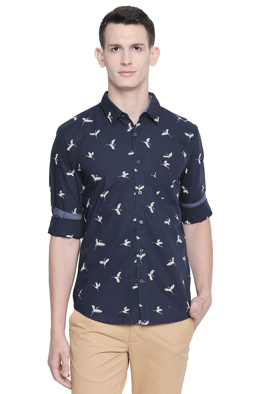 BASICS SLIM FIT MOOD NAVY  PRINTED SHIRT