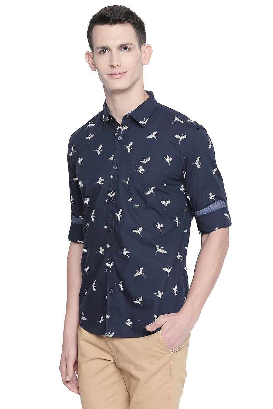 BASICS SLIM FIT MOOD NAVY  PRINTED SHIRT