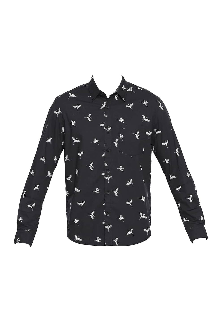 BASICS SLIM FIT JET BLACK PRINTED SHIRT