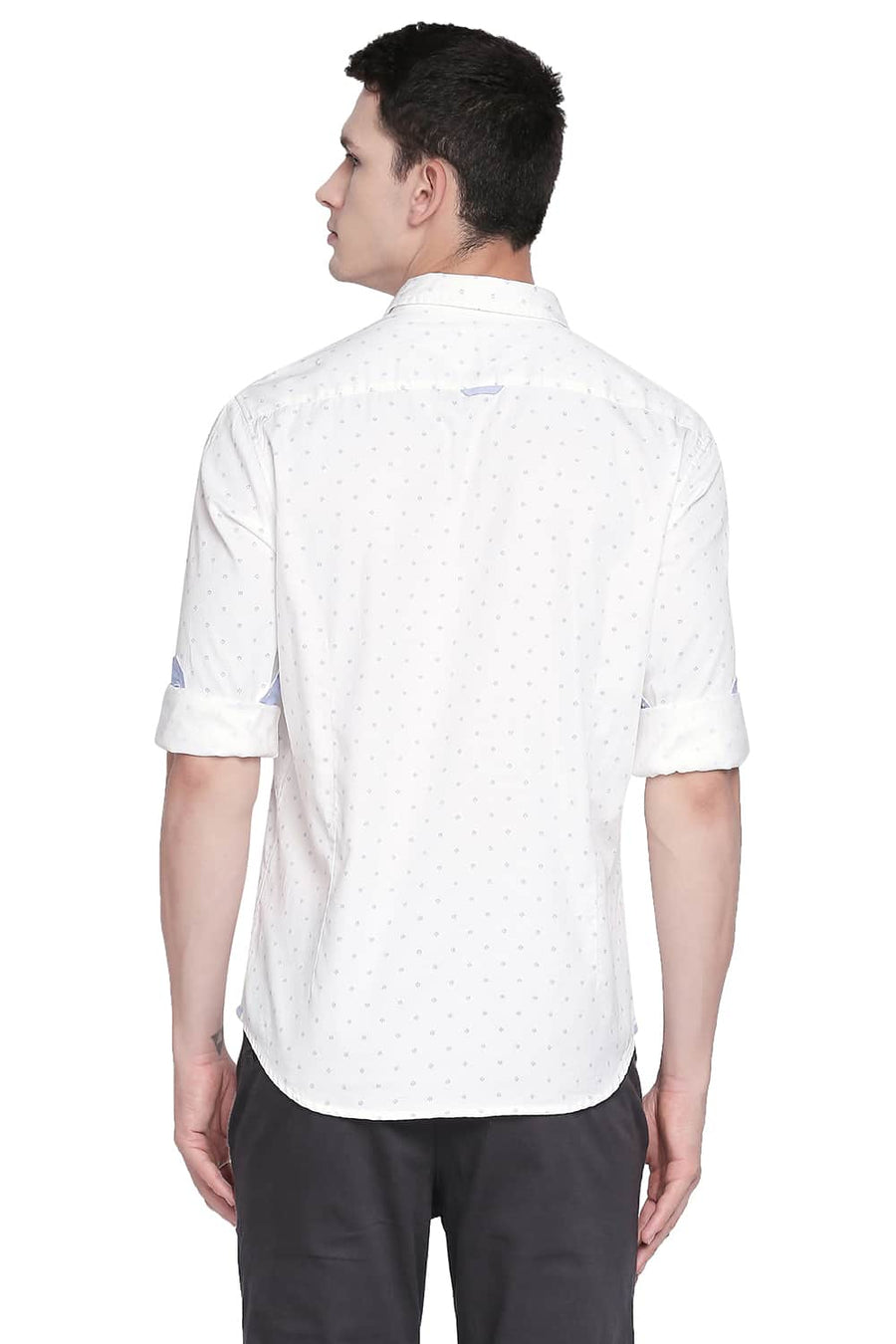 BASICS SLIM FIT CLOUD WHITE SATIN PRINTED SHIRT