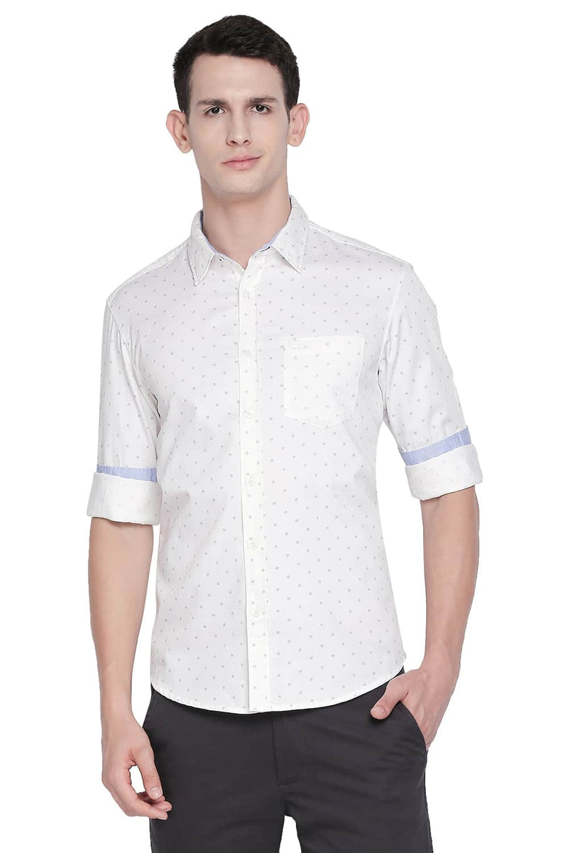 BASICS SLIM FIT SATIN PRINTED SHIRT