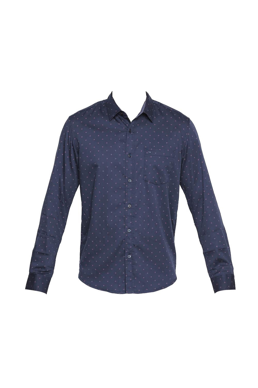 BASICS SLIM FIT MOOD NAVY SATIN PRINTED SHIRT