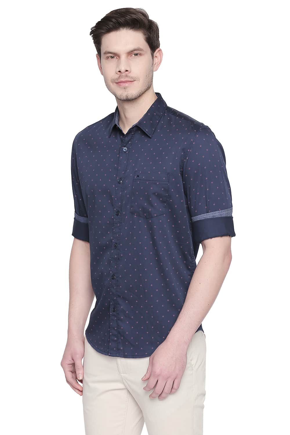 BASICS SLIM FIT SATIN PRINTED SHIRT