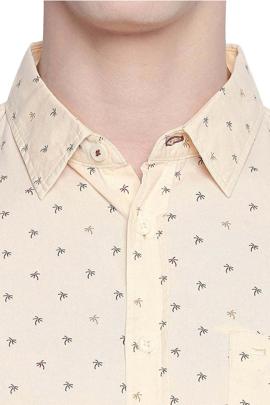 BASICS SLIM FIT DOUBLE CREAM OXFORD PRINTED SHIRT