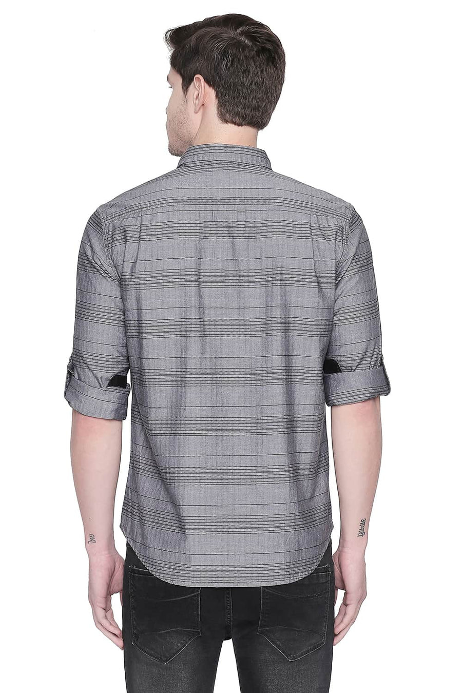 BASICS SLIM FIT SEDONA BLACK WEFT STRIPES SHIRT