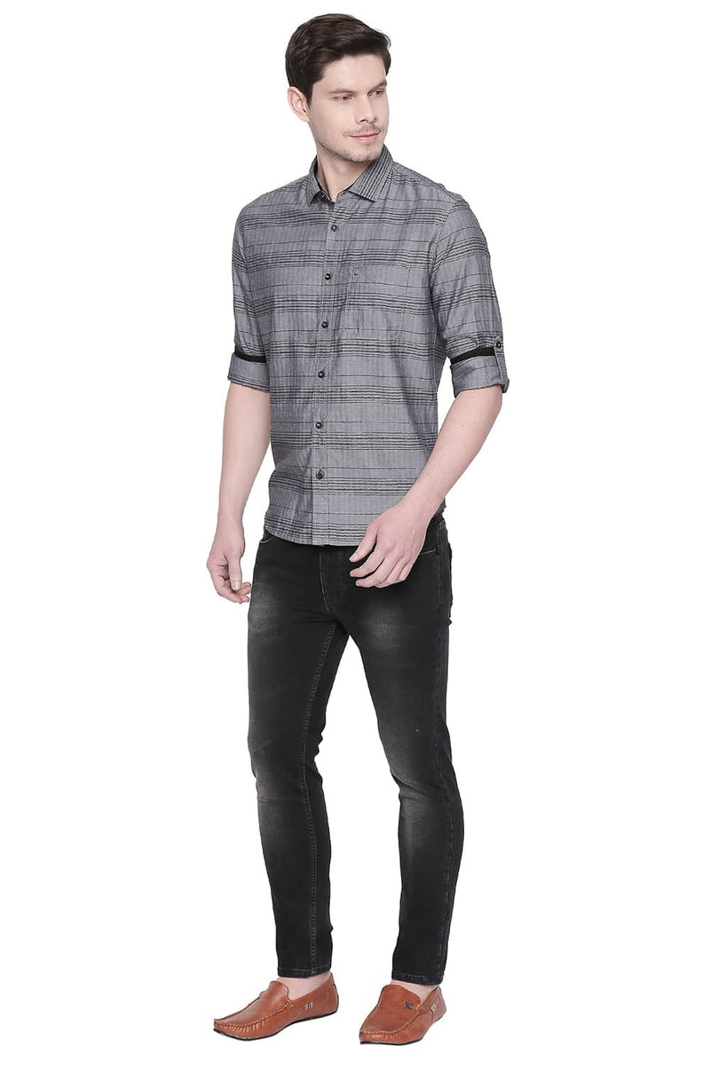 BASICS SLIM FIT WEFT STRIPES SHIRT