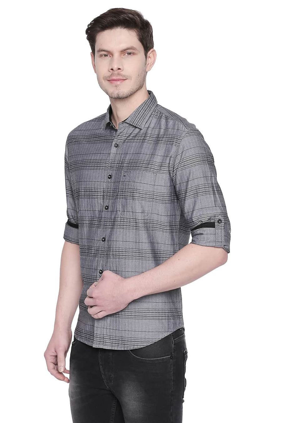 BASICS SLIM FIT SEDONA BLACK WEFT STRIPES SHIRT