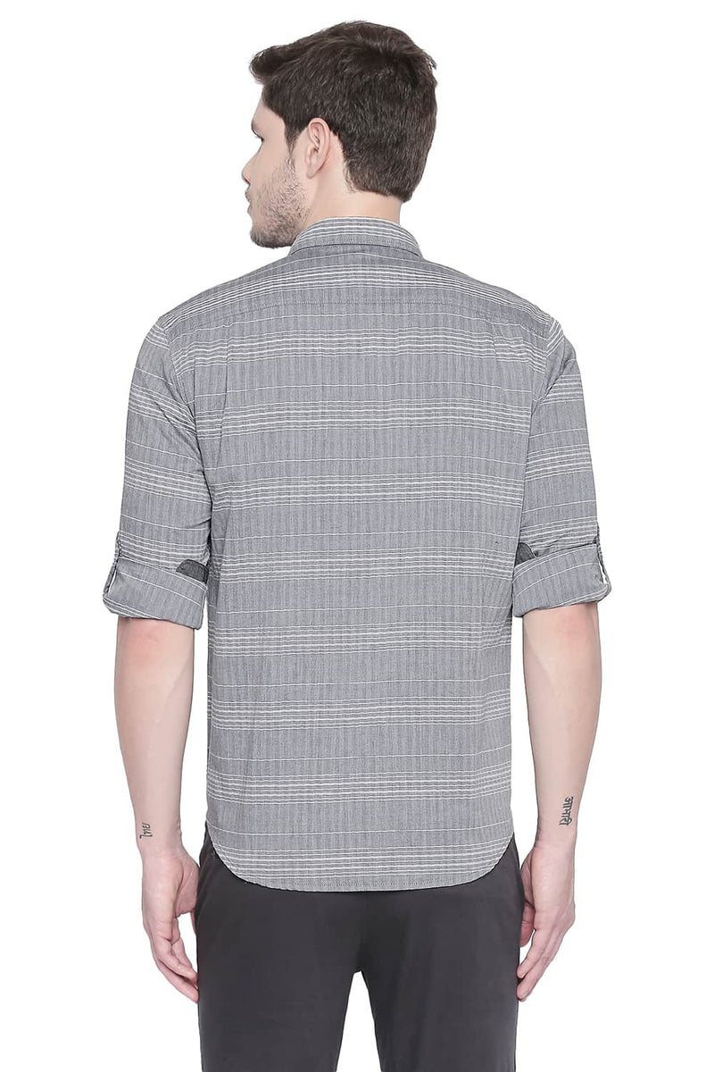 BASICS SLIM FIT WEFT STRIPES SHIRT