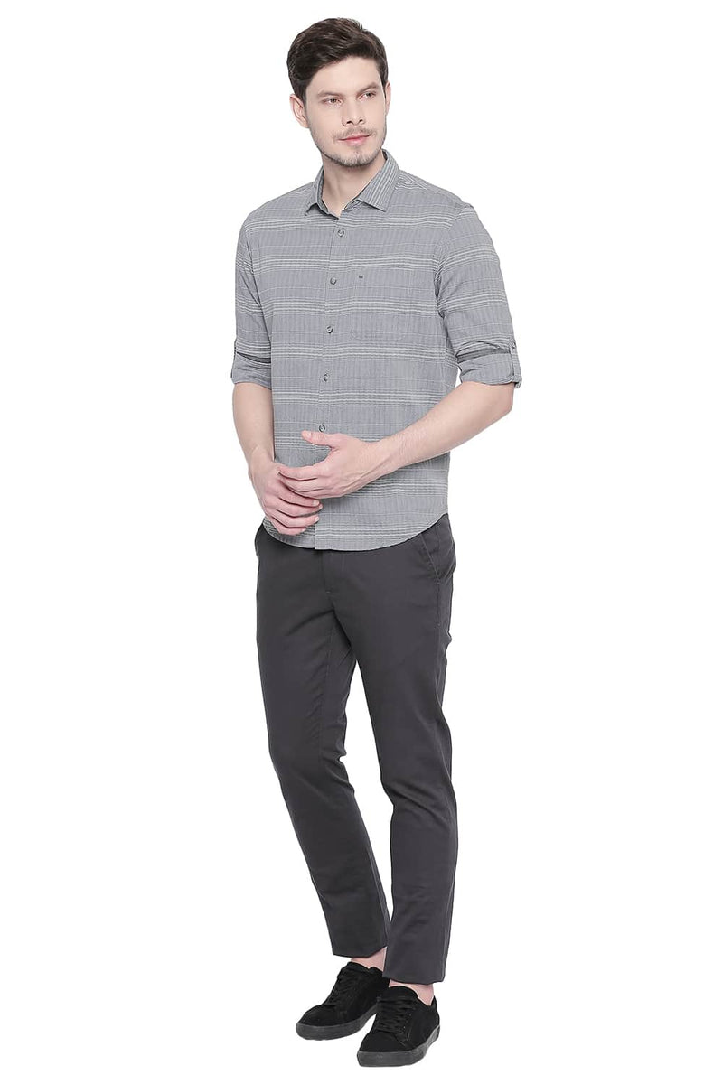 BASICS SLIM FIT WEFT STRIPES SHIRT