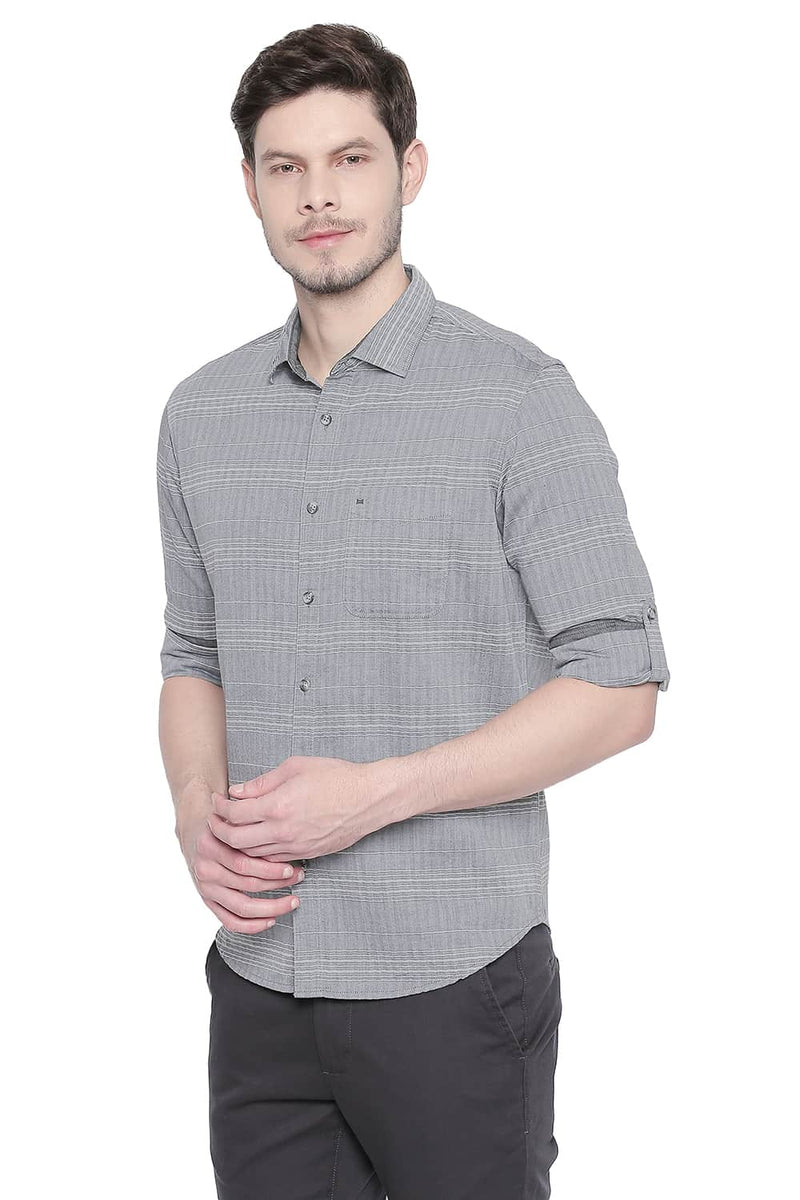 BASICS SLIM FIT WEFT STRIPES SHIRT