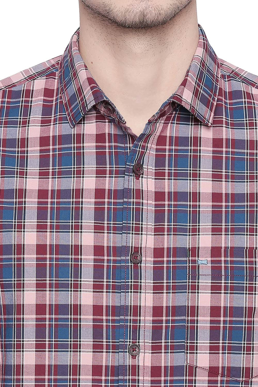 BASICS SLIM FIT CRYSTAL PINK CHECKS SHIRT
