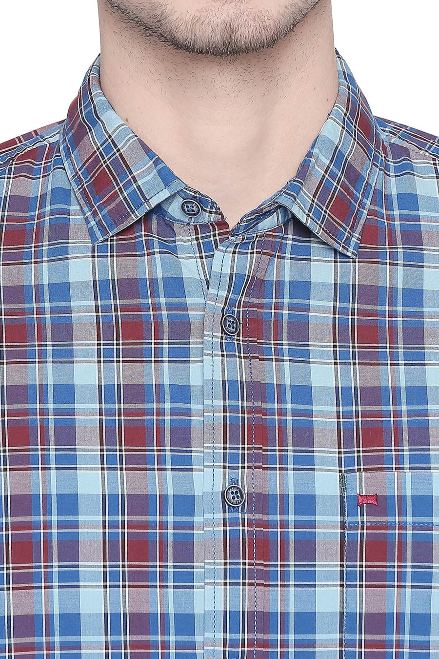 BASICS SLIM FIT BLUE GROTTO CHECKS SHIRT