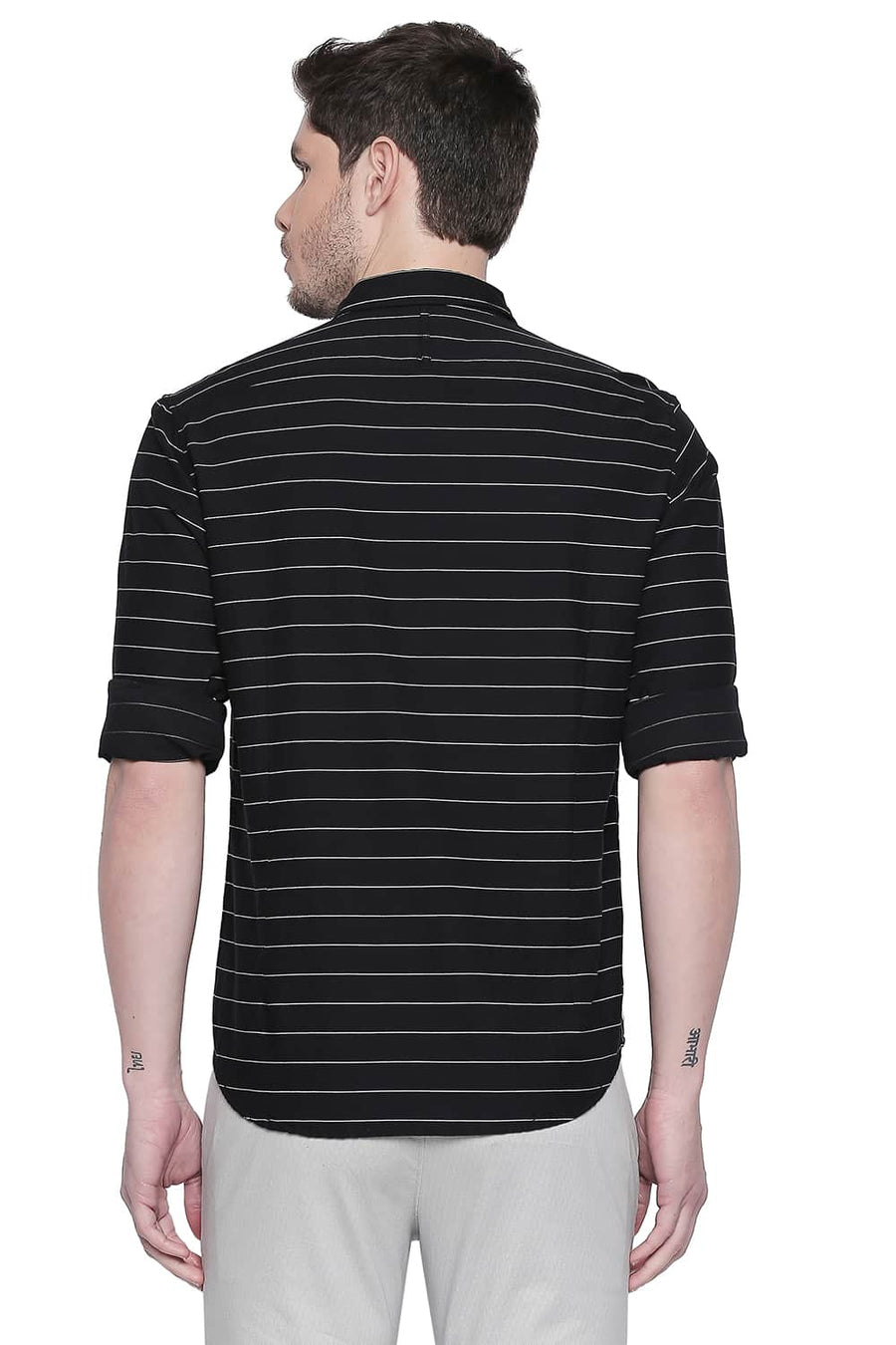BASICS SLIM FIT ANTHRACITE BLACK WEFT STRIPES SHIRT