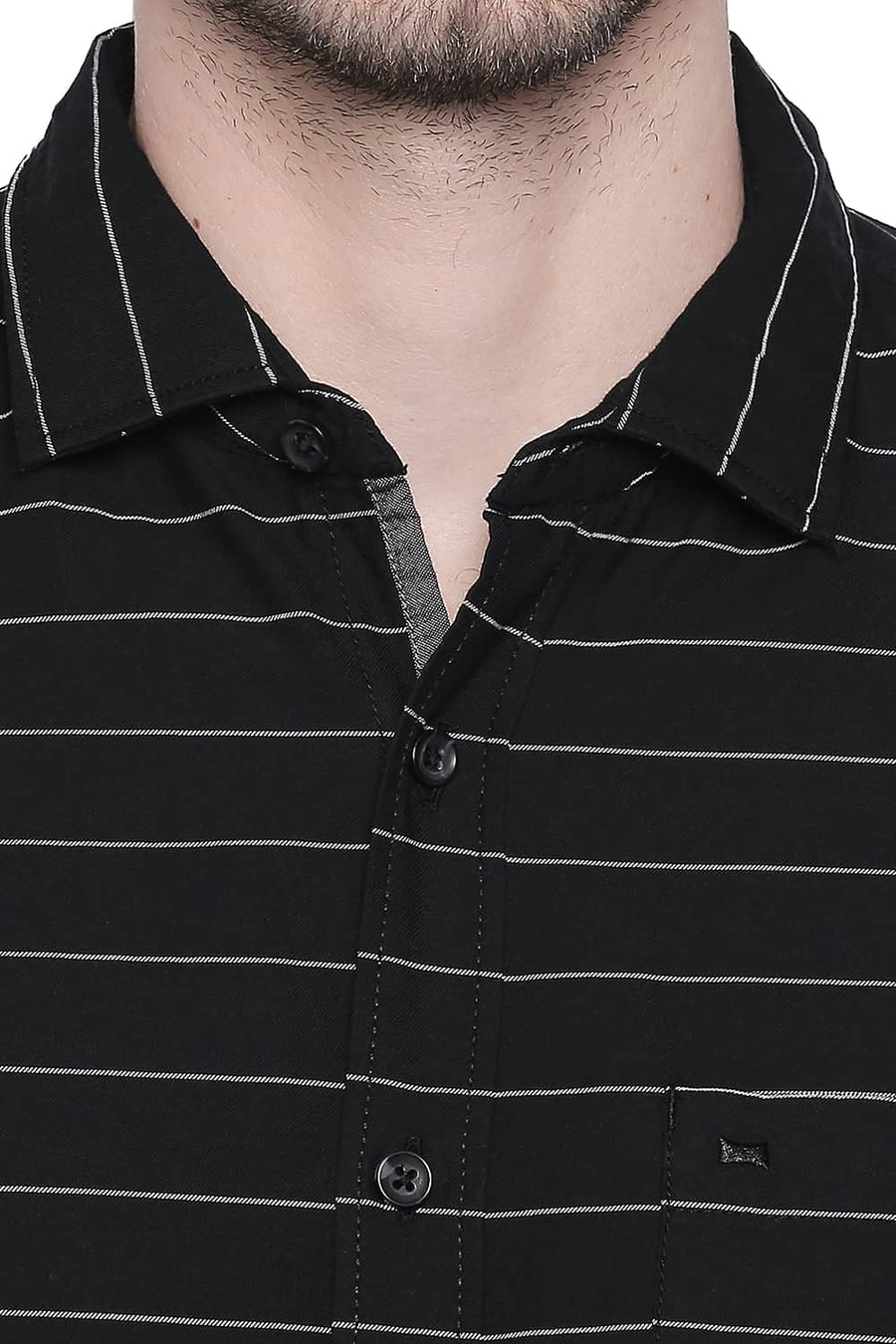 BASICS SLIM FIT ANTHRACITE BLACK WEFT STRIPES SHIRT