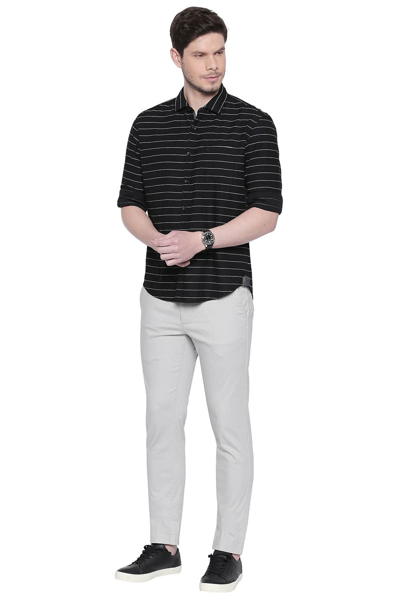 BASICS SLIM FIT WEFT STRIPES SHIRT