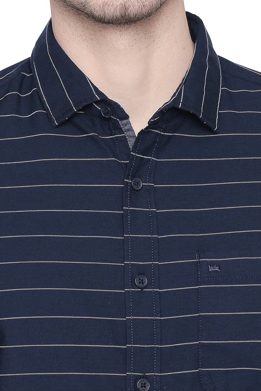 BASICS SLIM FIT NAVY PEONY WEFT STRIPES SHIRT