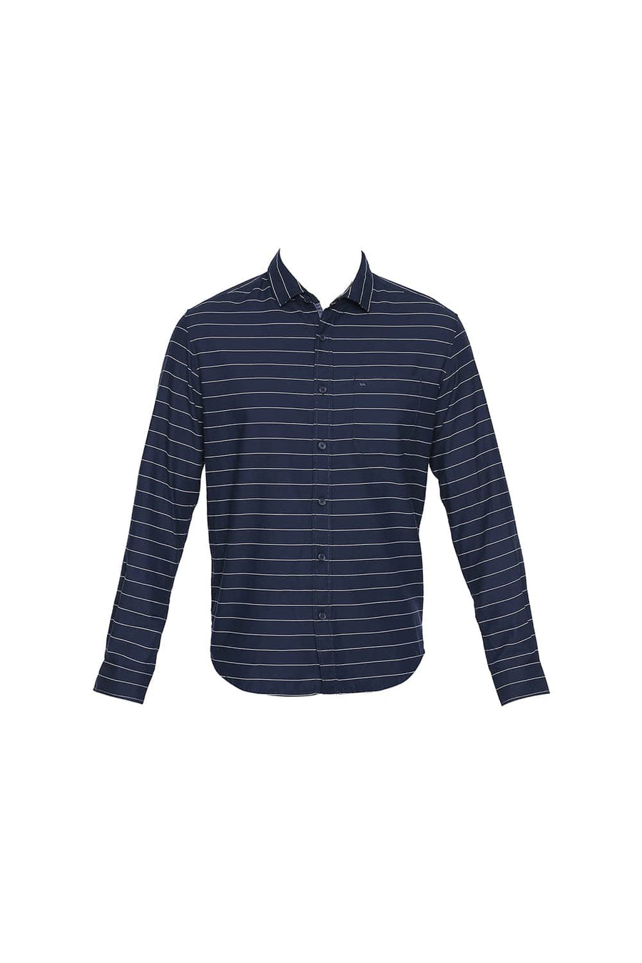 BASICS SLIM FIT NAVY PEONY WEFT STRIPES SHIRT