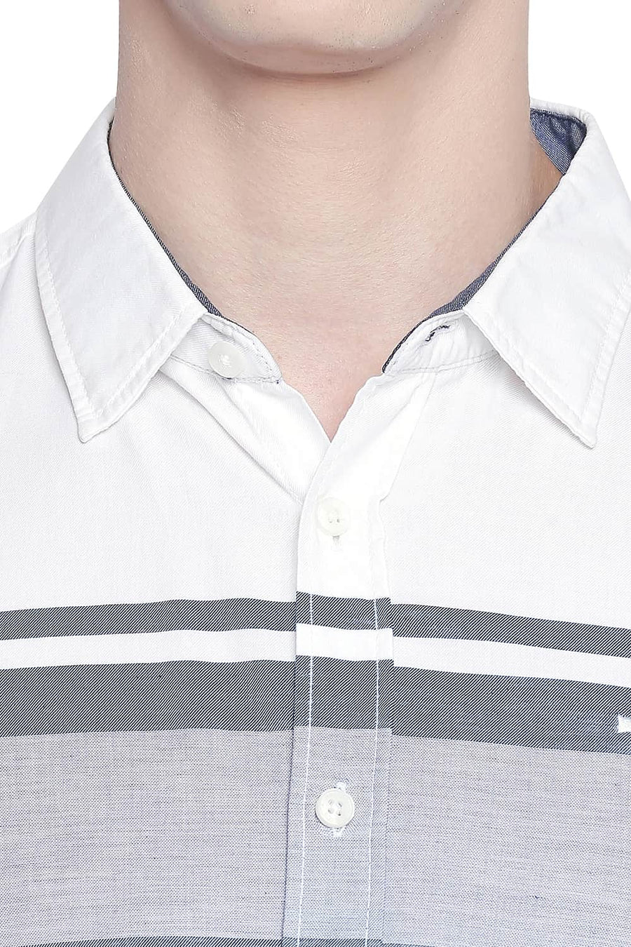BASICS SLIM FIT BRIGHT WHITE ENGINEERED STRIPES SHIRT