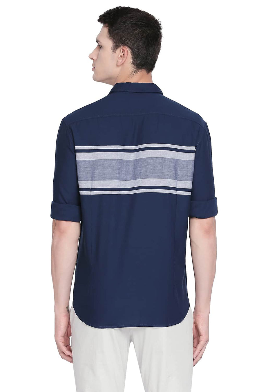 BASICS SLIM FIT BLUE DEPTHS ENGINEERED STRIPES SHIRT