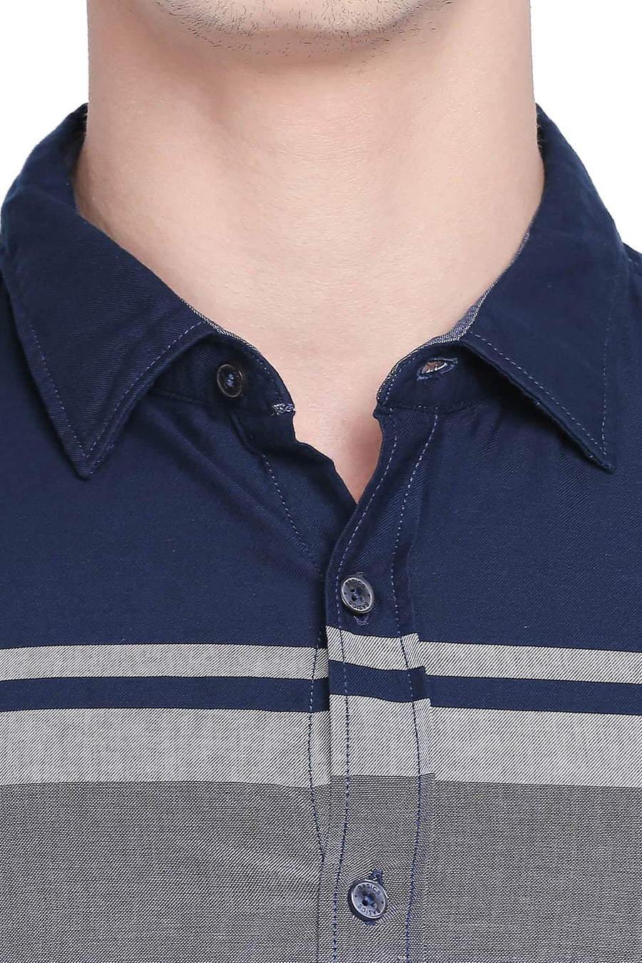 BASICS SLIM FIT BLUE DEPTHS ENGINEERED STRIPES SHIRT