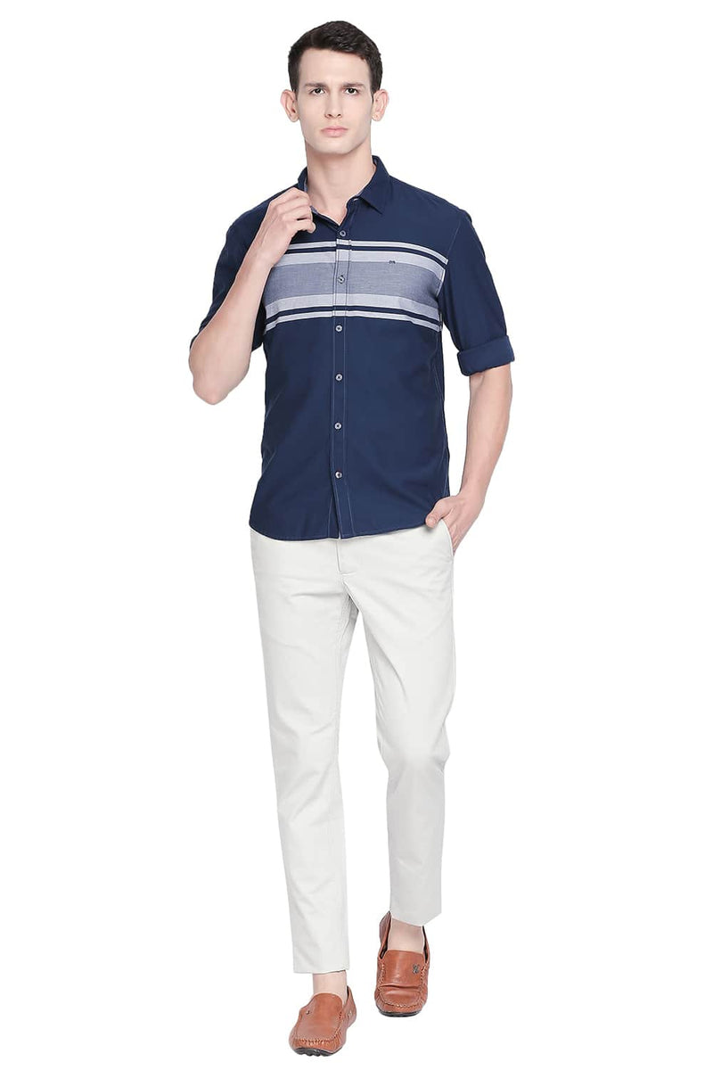 BASICS SLIM FIT ENGINEERED STRIPES SHIRT