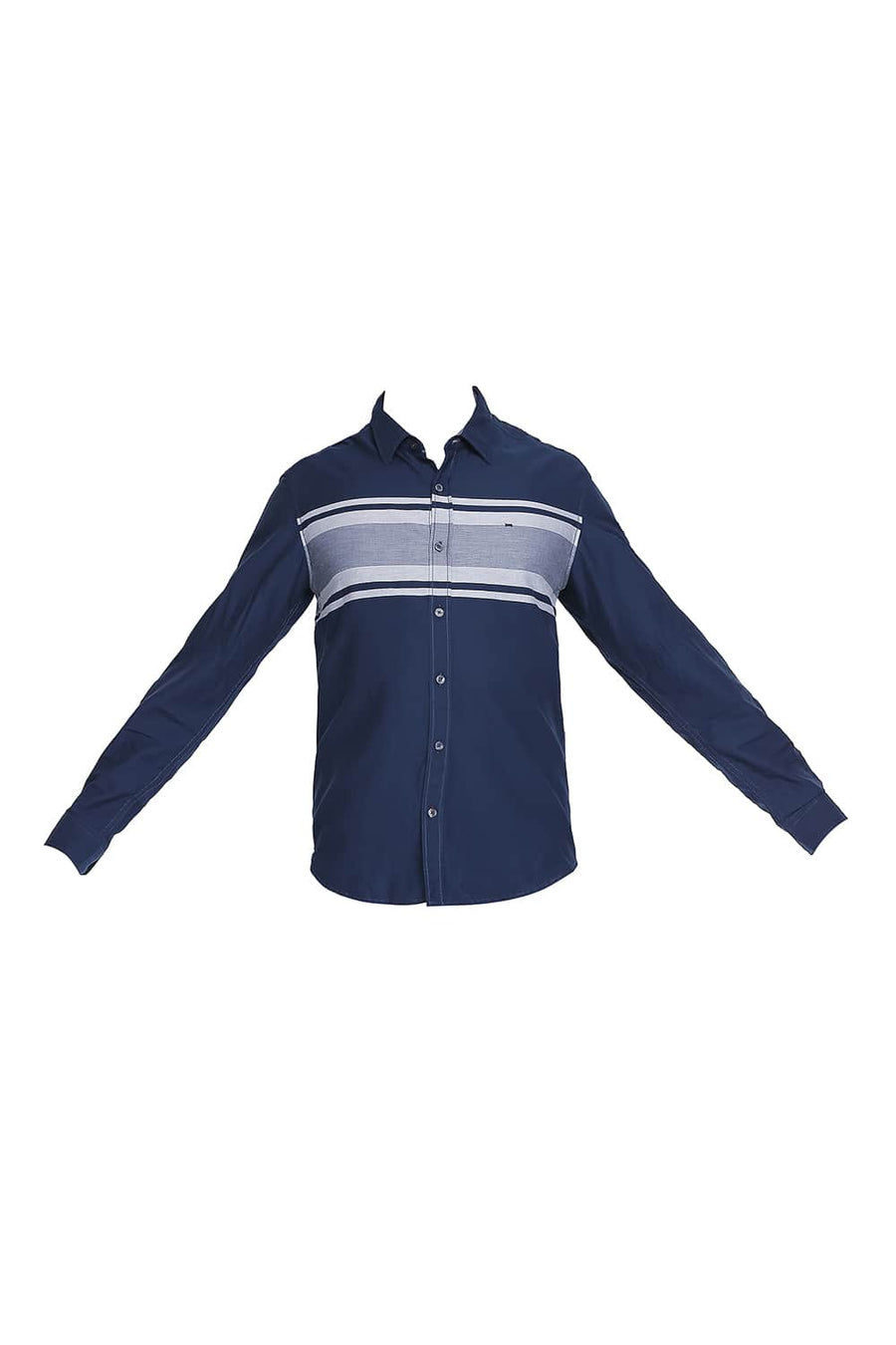 BASICS SLIM FIT BLUE DEPTHS ENGINEERED STRIPES SHIRT