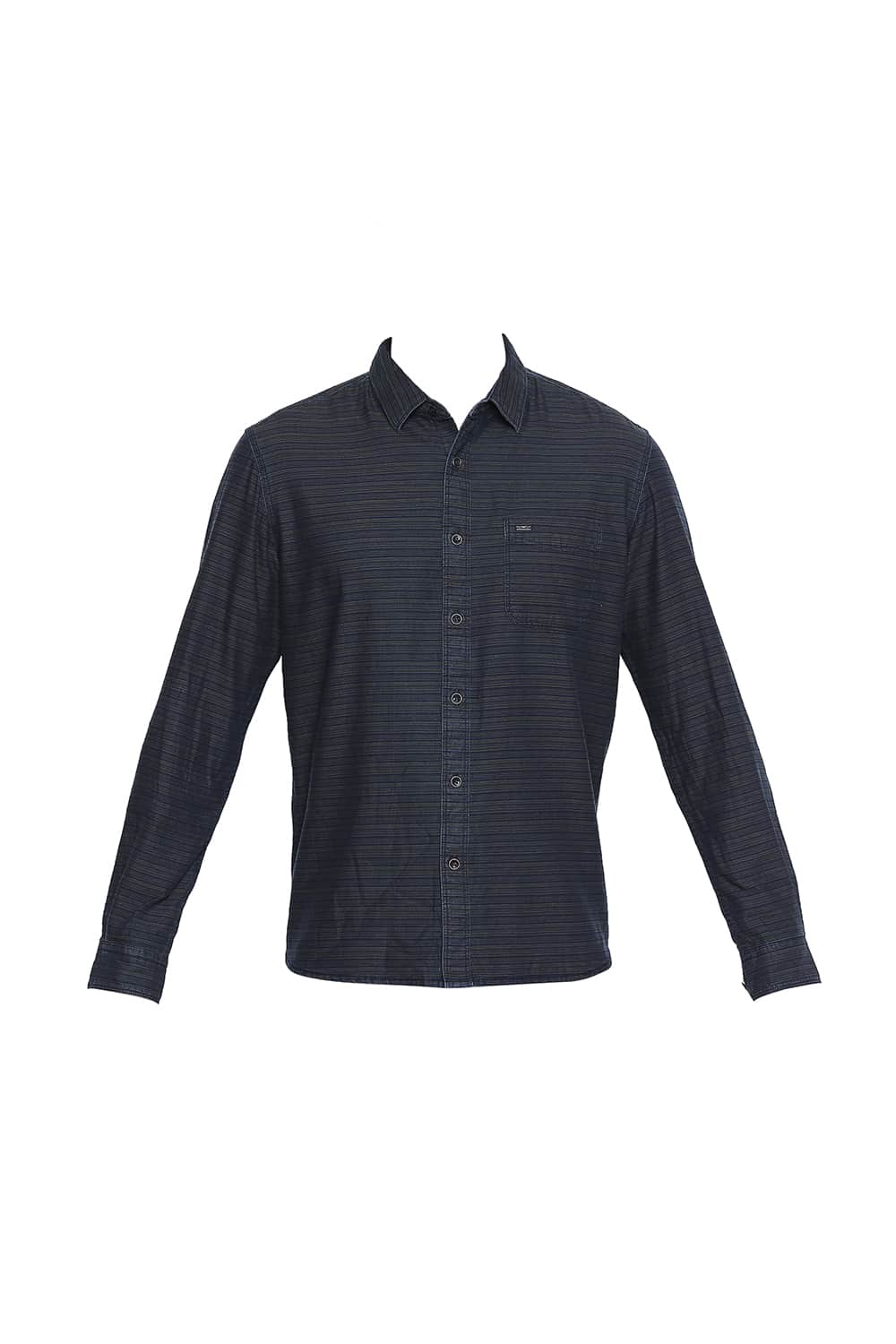 BASICS SLIM FIT INDIGO WEFT STRIPES SHIRT