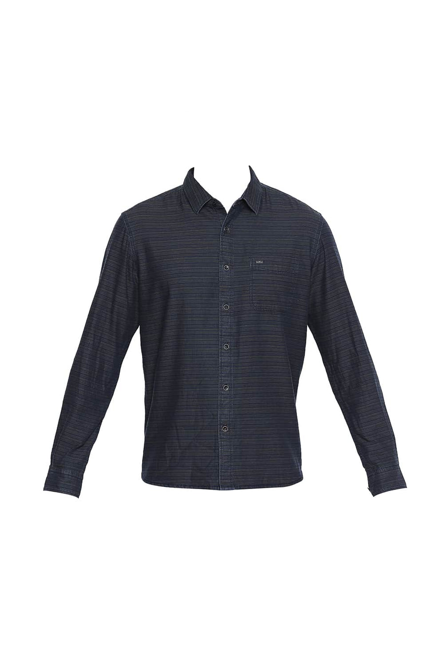BASICS SLIM FIT WATERCRESS GREEN INDIGO WEFT STRIPES SHIRT