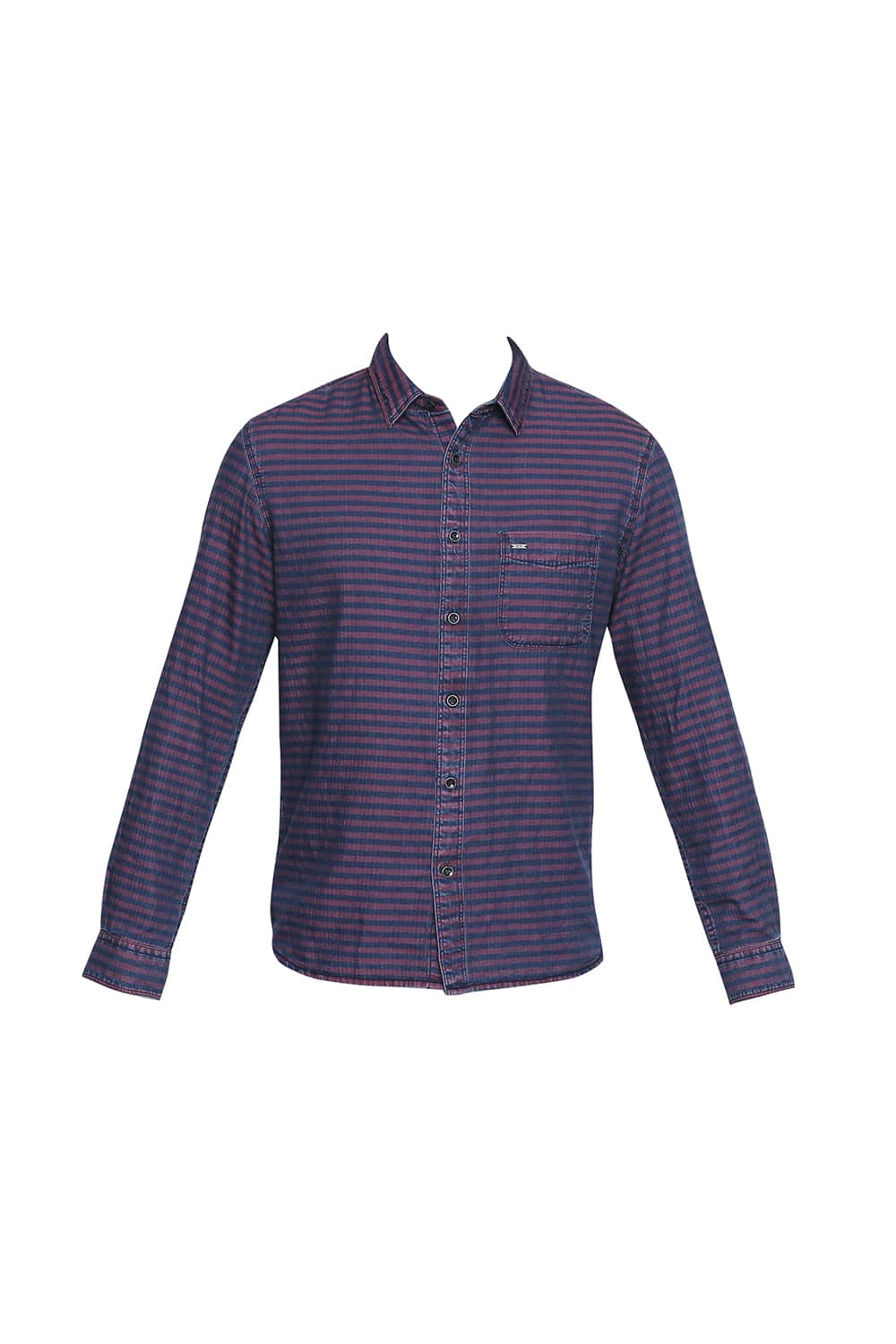 BASICS SLIM FIT INDIGO WEFT STRIPES SHIRT