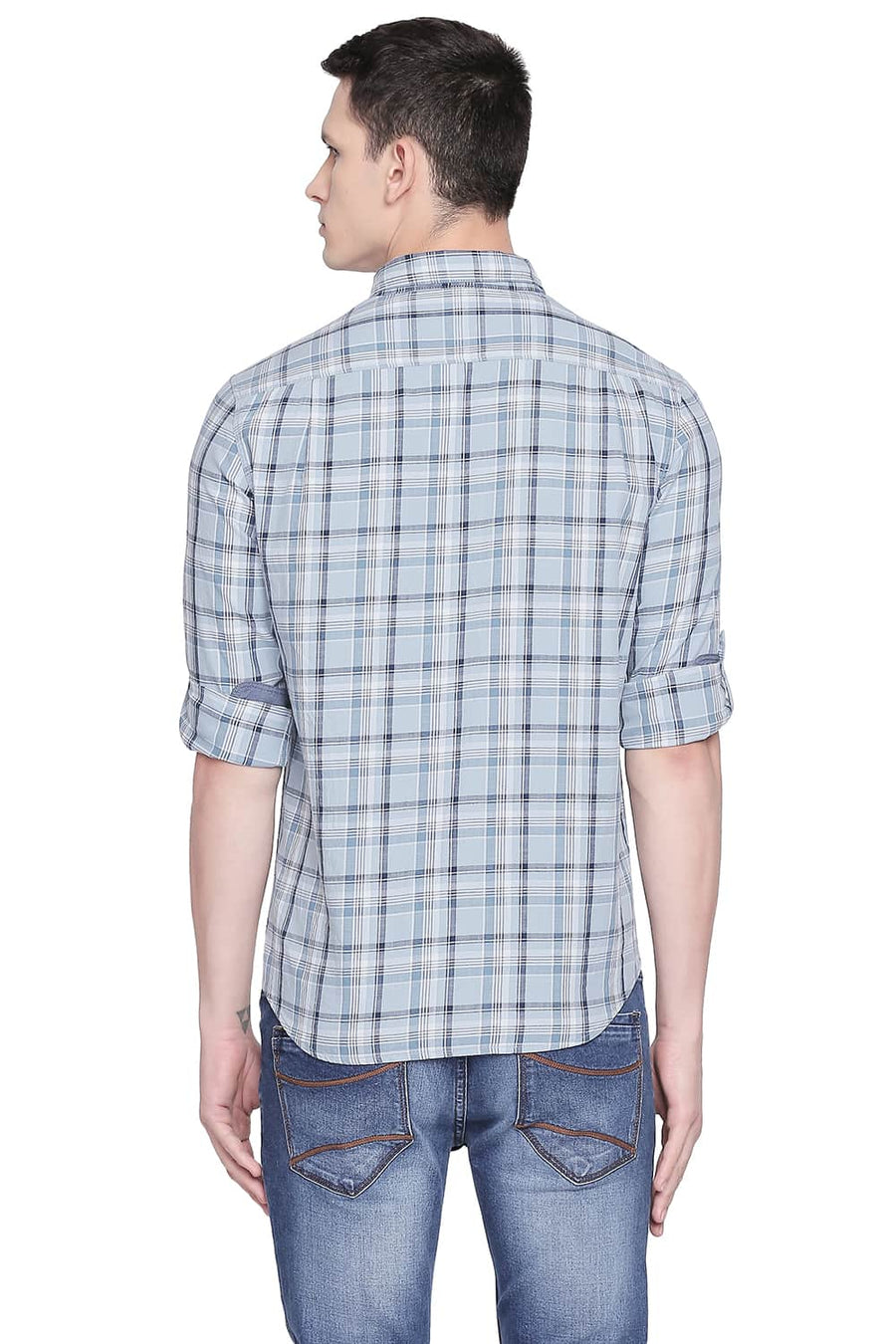 BASICS SLIM FIT SKYWAY BLUE CHECKS SHIRT