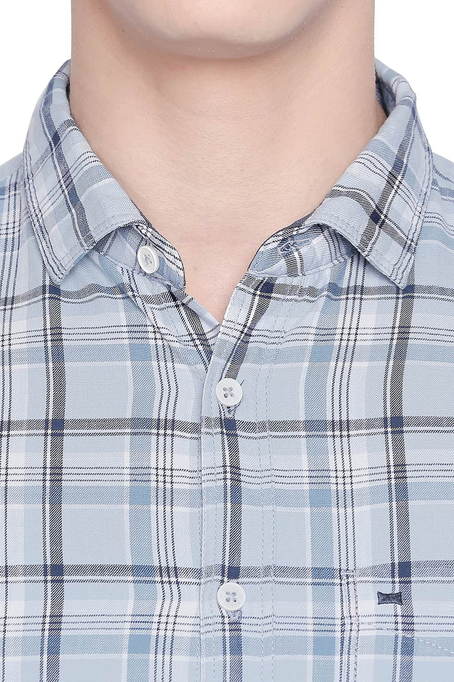 BASICS SLIM FIT SKYWAY BLUE CHECKS SHIRT