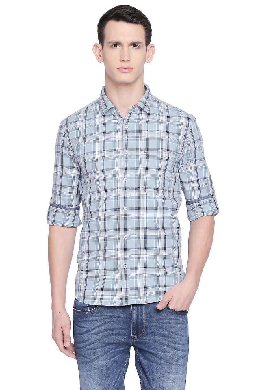 BASICS SLIM FIT SKYWAY BLUE CHECKS SHIRT